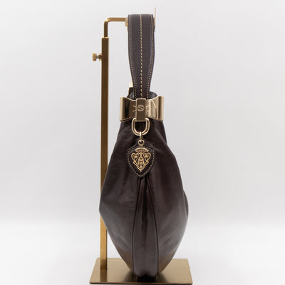 Duchessa Half Moon Hobo Vintage Shoulder Bag Brown Leather