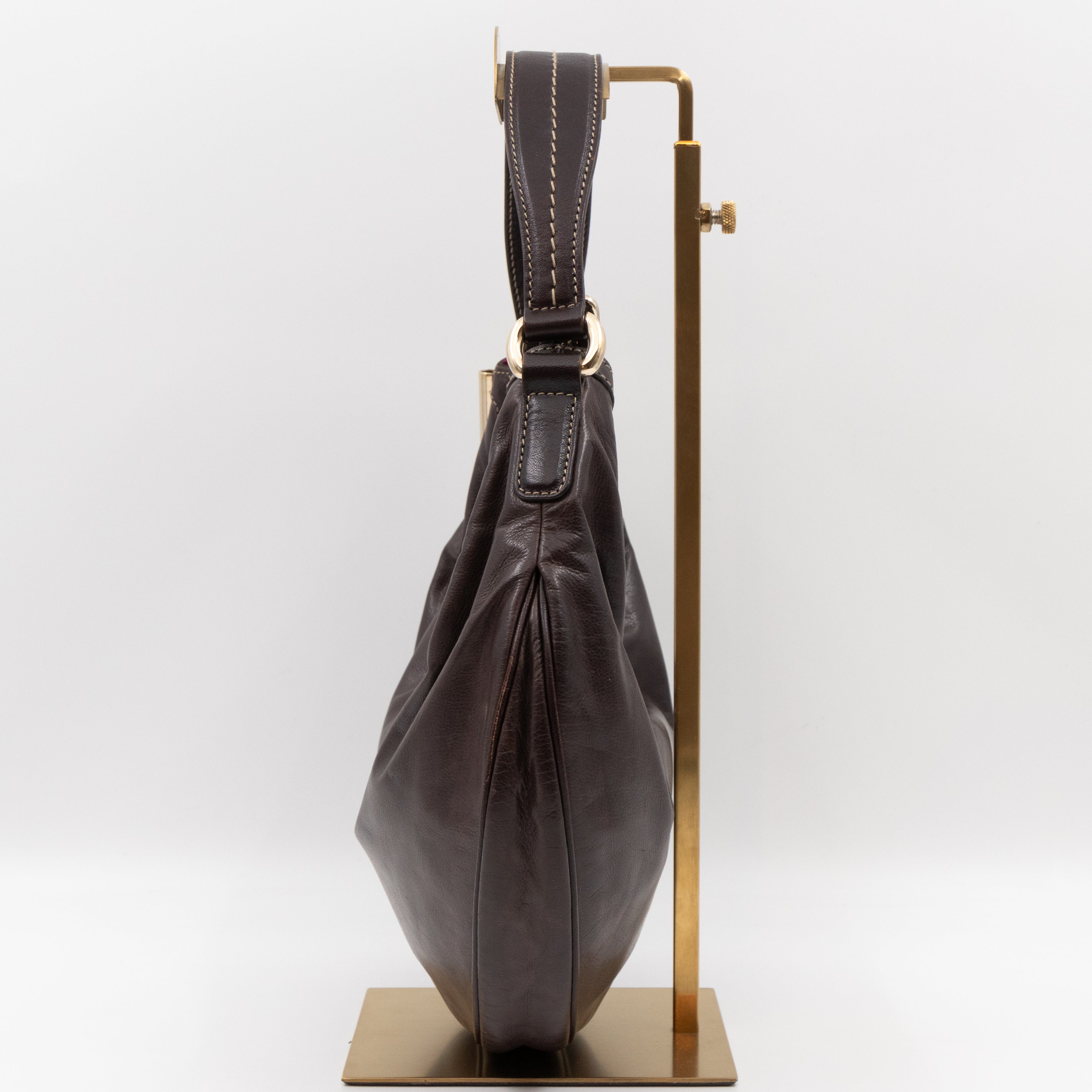Duchessa Half Moon Hobo Vintage Shoulder Bag Brown Leather