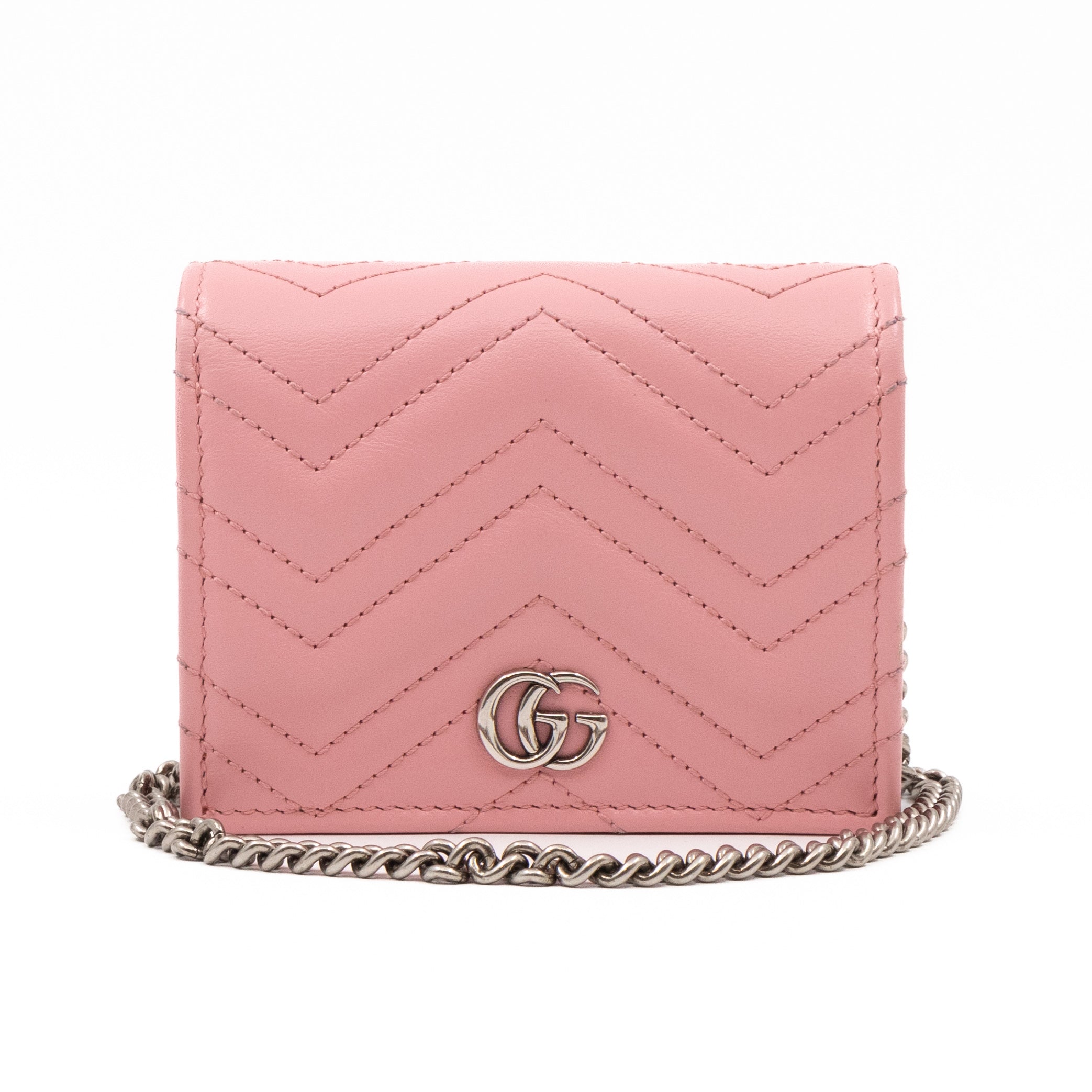 GG Marmont Mini Wallet On Chain Matelasse Pink Leather