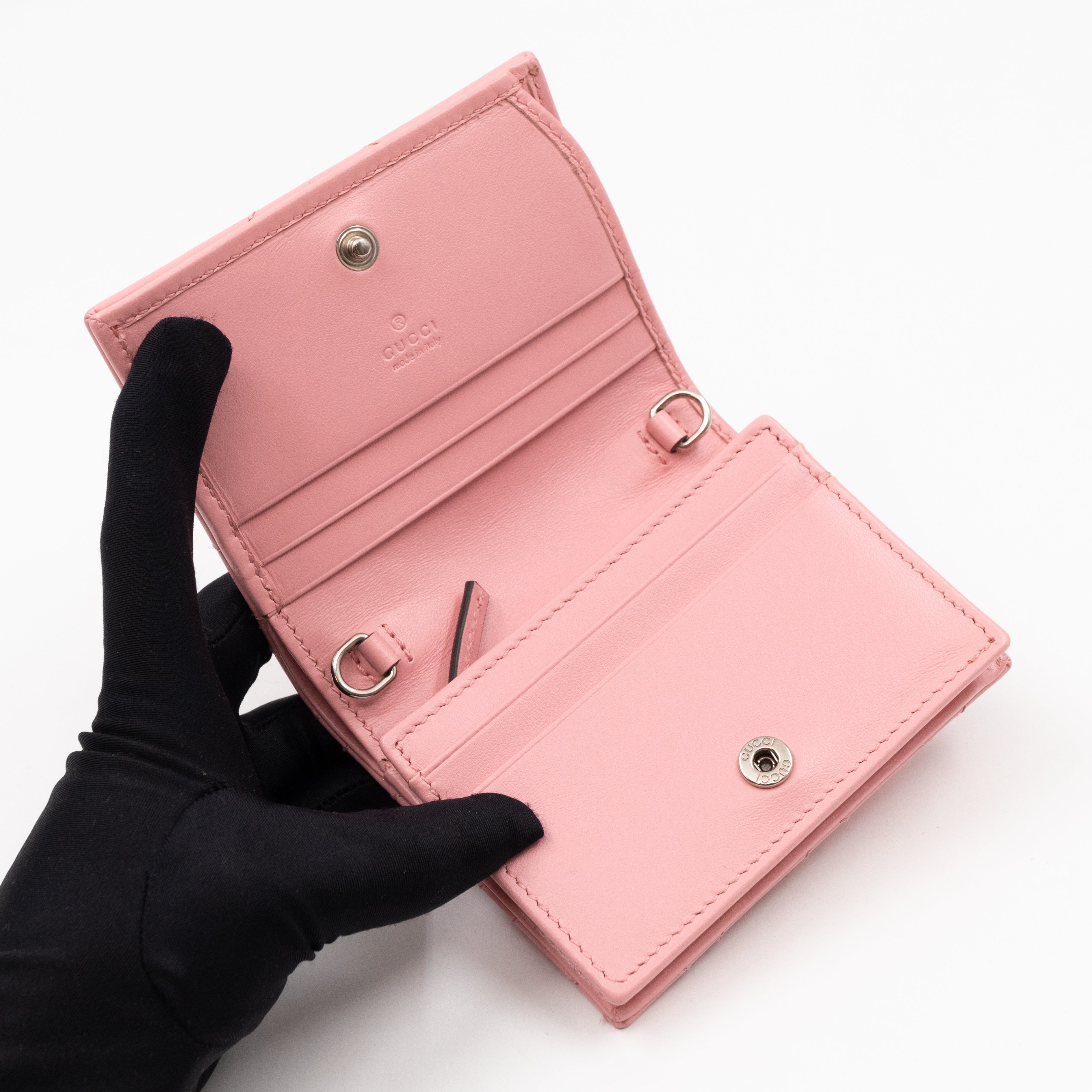 GG Marmont Mini Wallet On Chain Matelasse Pink Leather