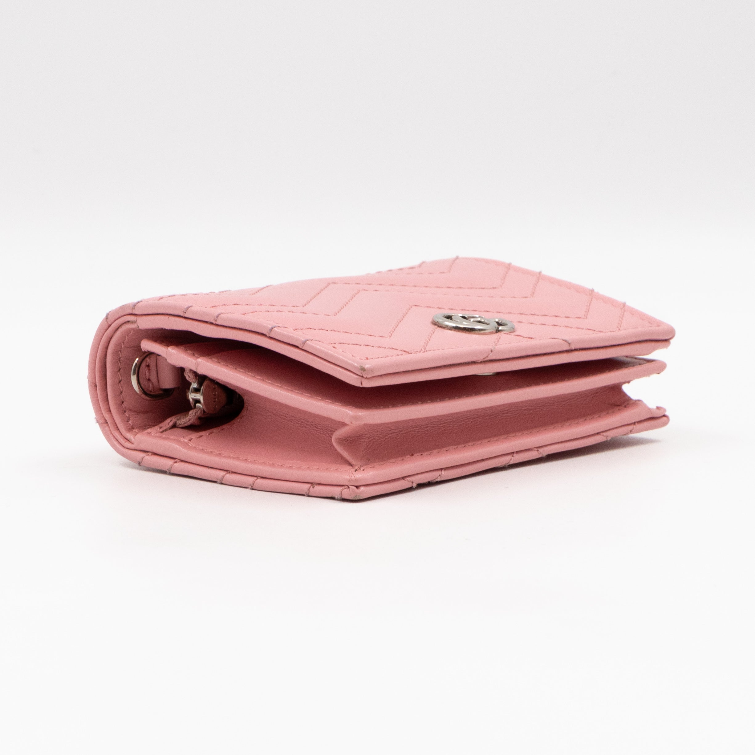 GG Marmont Mini Wallet On Chain Matelasse Pink Leather