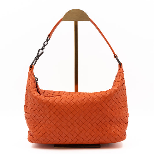Small Shoulder Bag Intrecciato Orange Leather