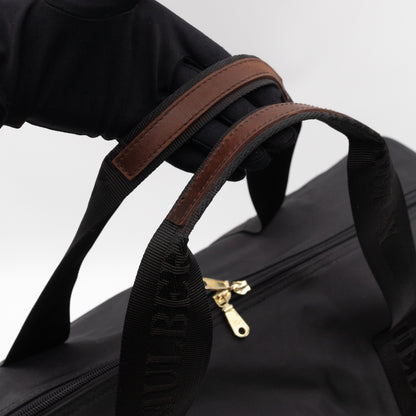 Duffle Black Nylon and Brown Leather Travel Bag