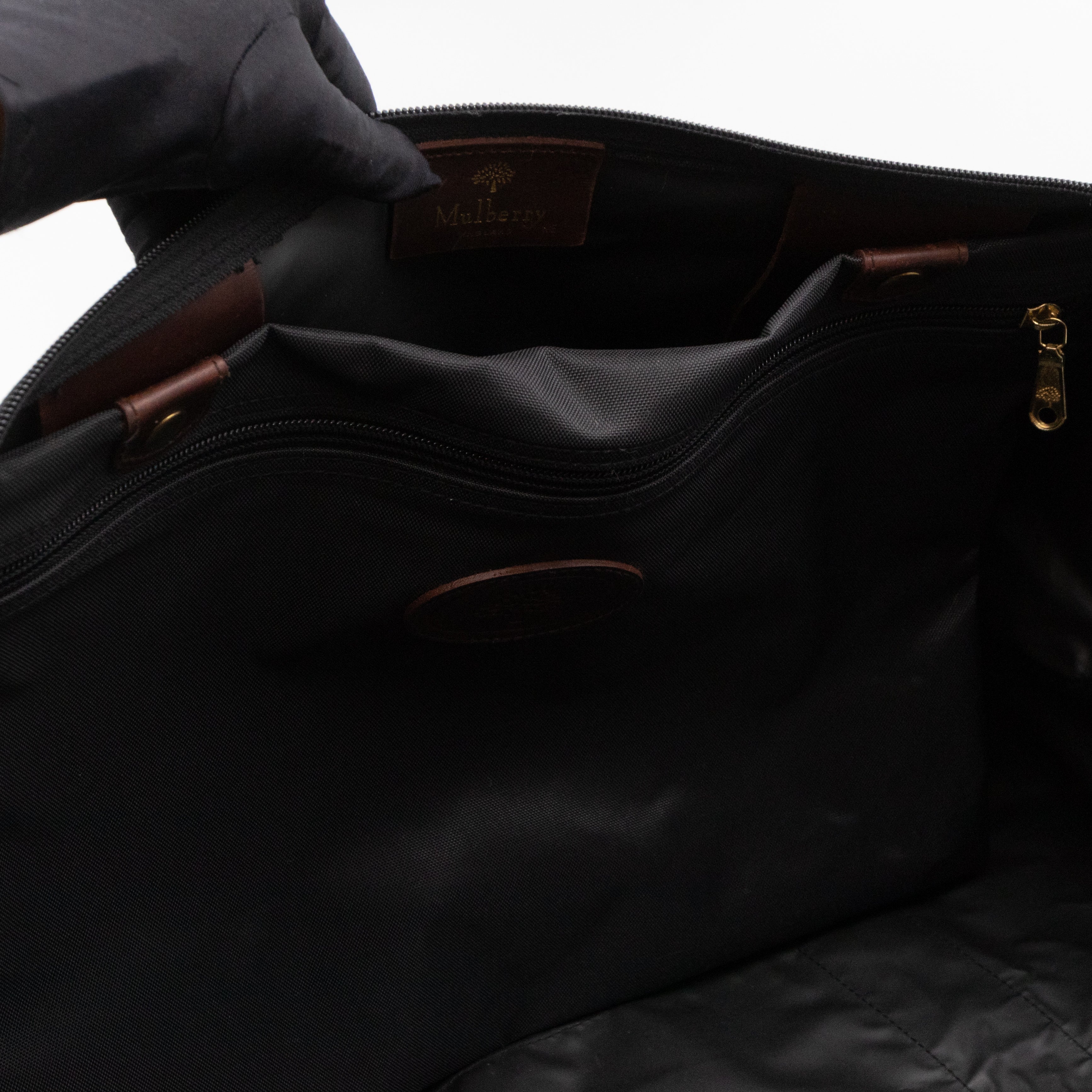 Duffle Black Nylon and Brown Leather Travel Bag