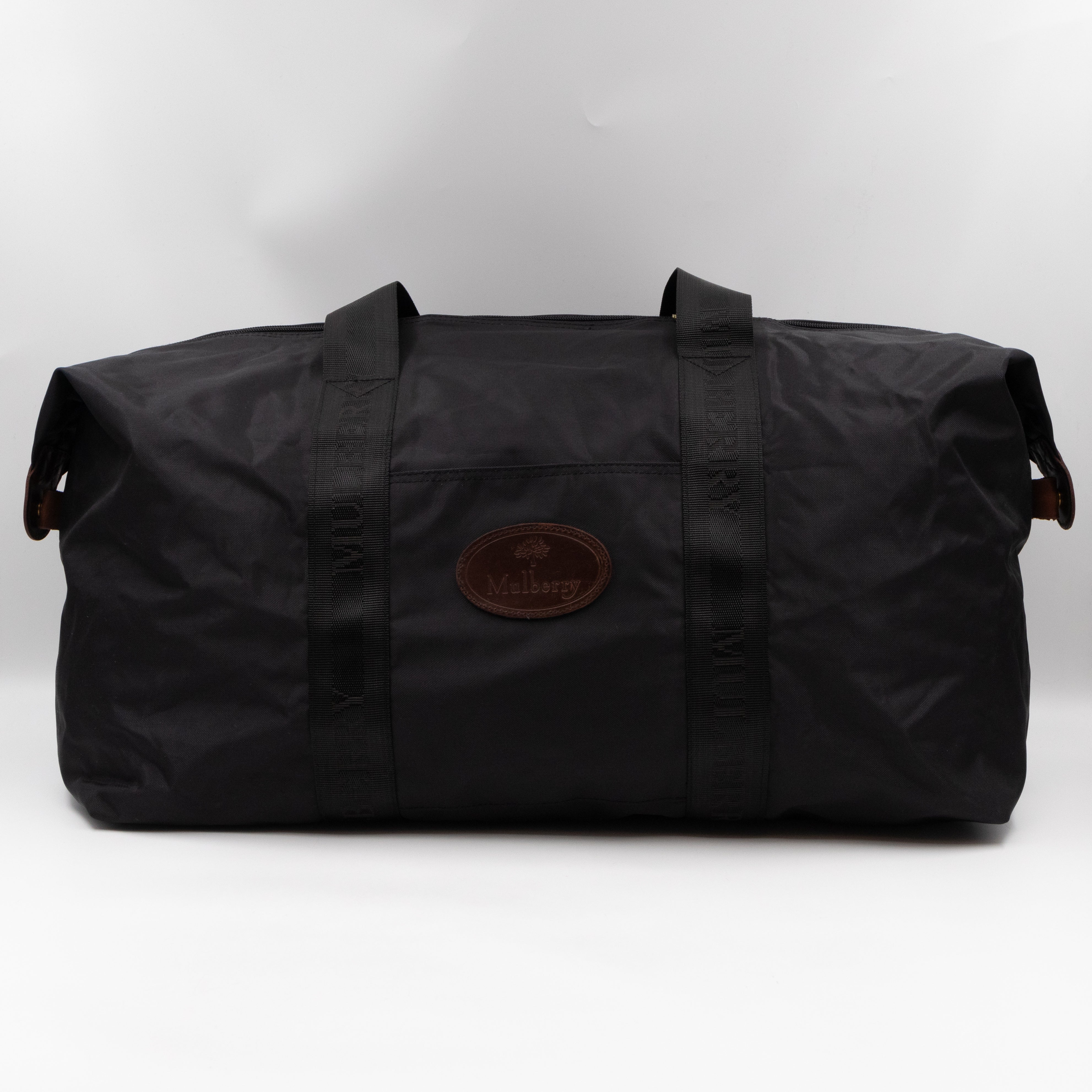 Duffle Black Nylon and Brown Leather Travel Bag