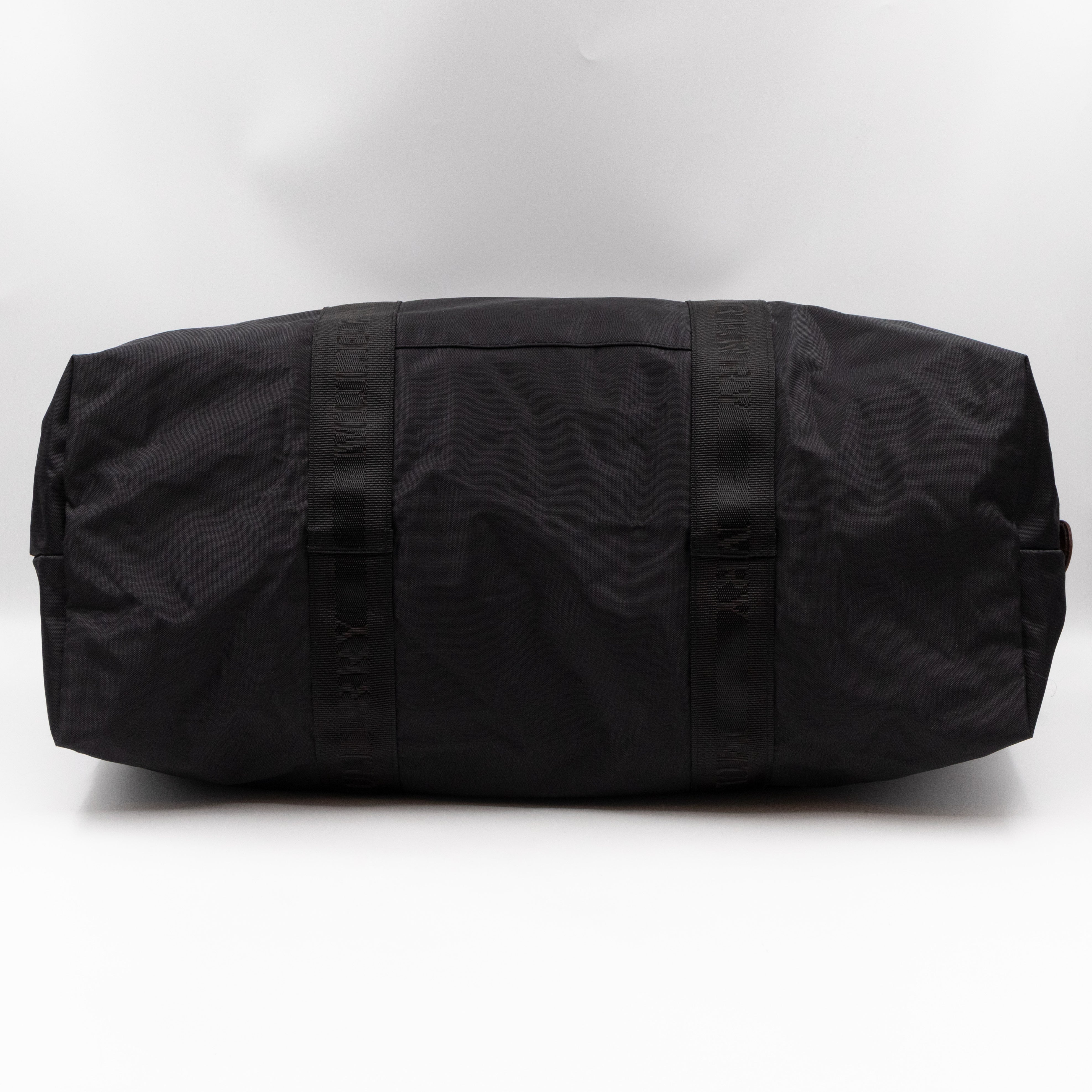Duffle Black Nylon and Brown Leather Travel Bag