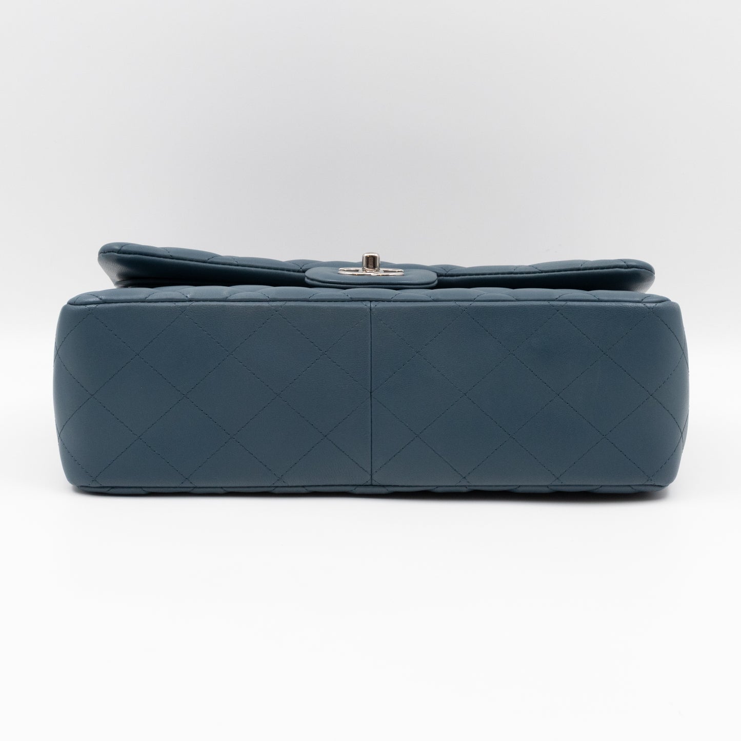 Classic Double Flap Jumbo Dark Blue Lambskin Silver