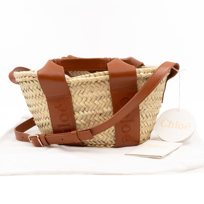 Sense Tote Natural Wicker Basket Brown Leather