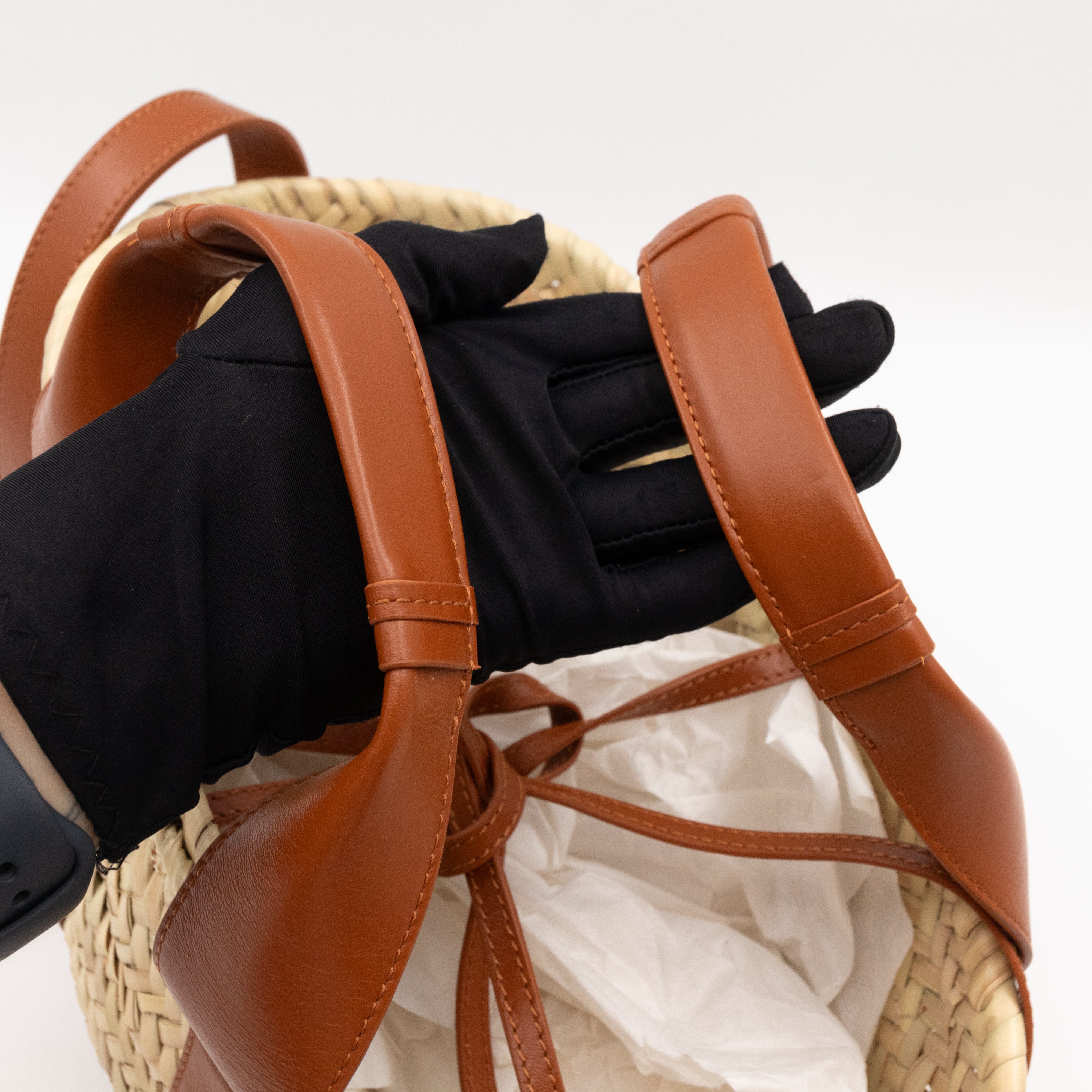 Sense Tote Natural Raffia Brown Leather