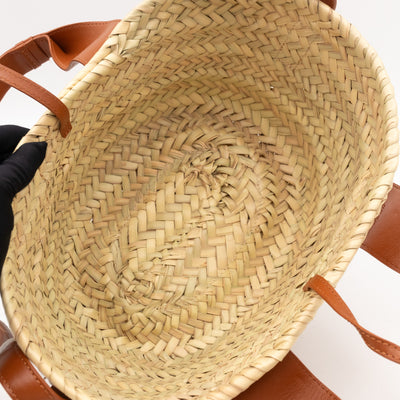 Sense Tote Natural Wicker Basket Brown Leather