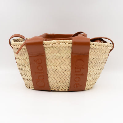 Sense Tote Natural Wicker Basket Brown Leather