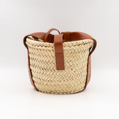 Sense Tote Natural Wicker Basket Brown Leather