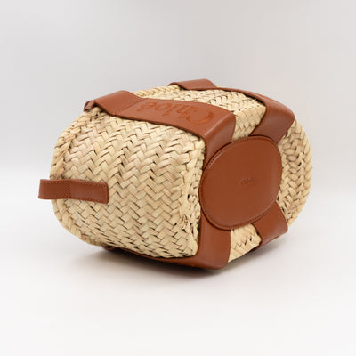 Sense Tote Natural Wicker Basket Brown Leather