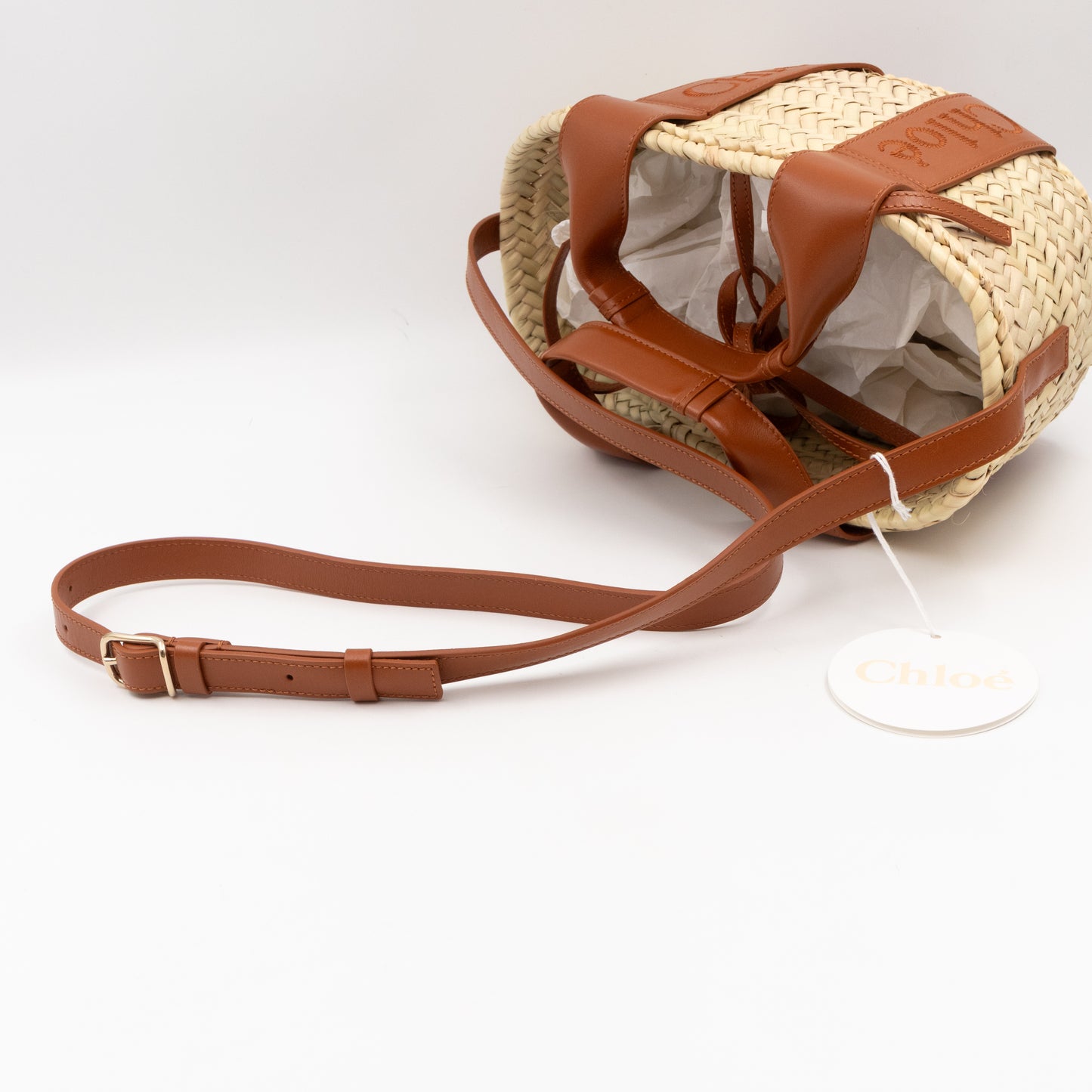 Sense Tote Natural Raffia Brown Leather