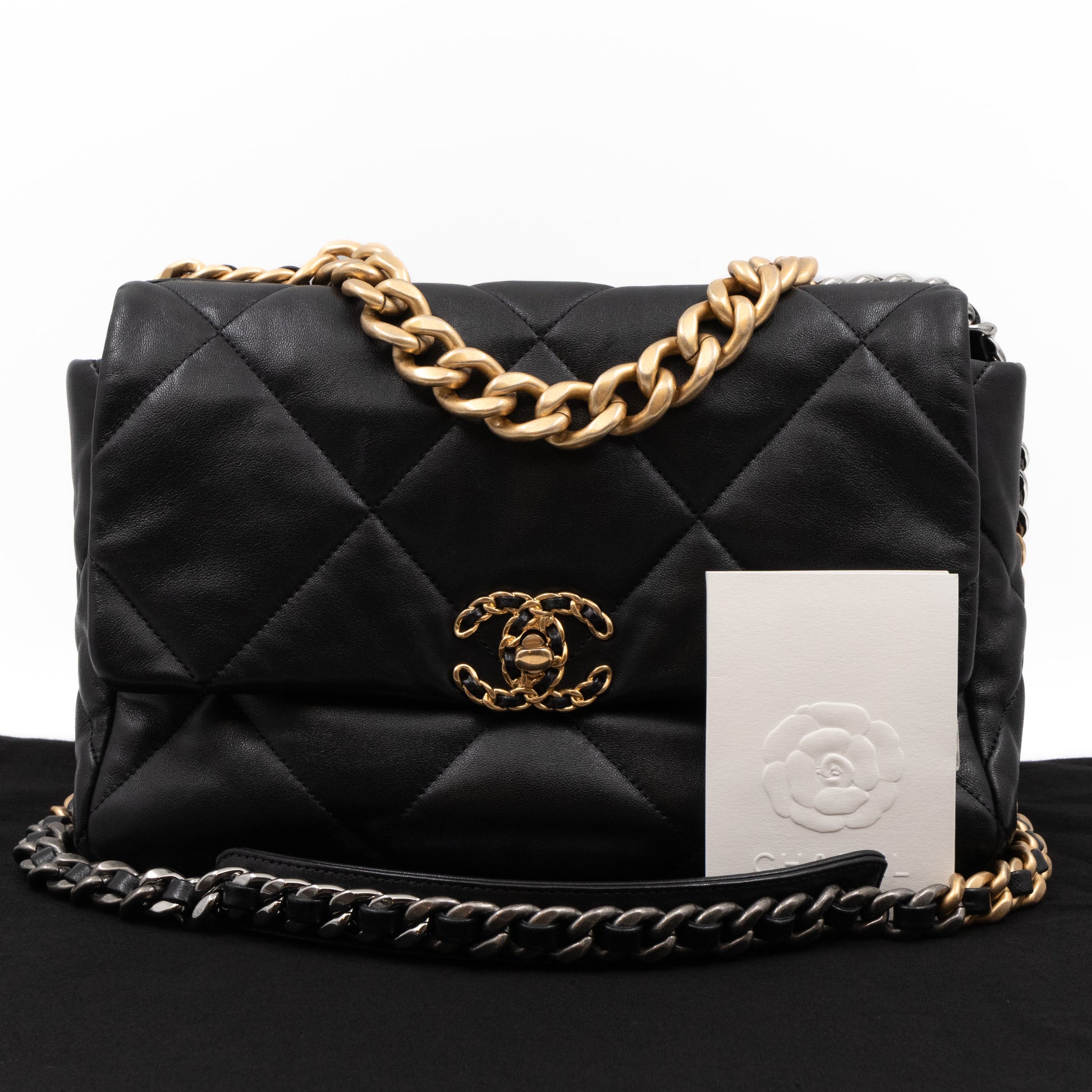 Chanel – Chanel 19 Large Handbag Black Shiny Lambskin – Queen Station