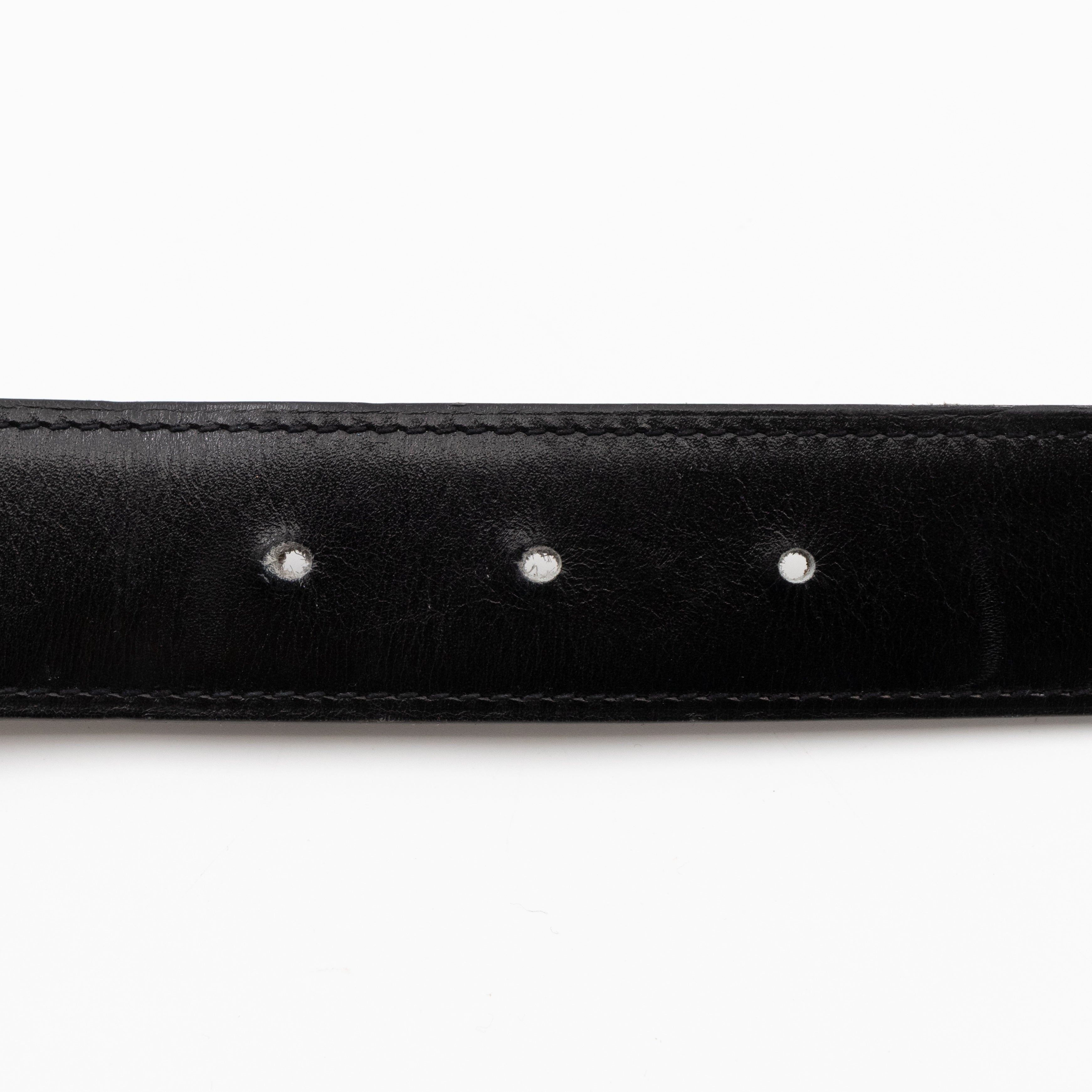 H Buckle & Reversible Etoupe and Black Leather Belt 90 cm
