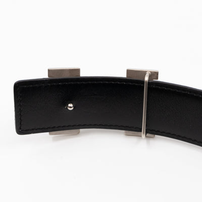 H Buckle & Reversible Etoupe and Black Leather Belt 90 cm