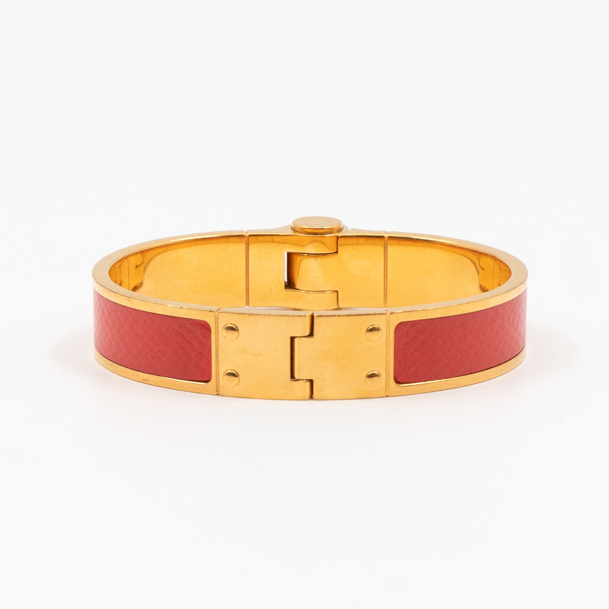 Leather Hinged Bracelet S Red Gold