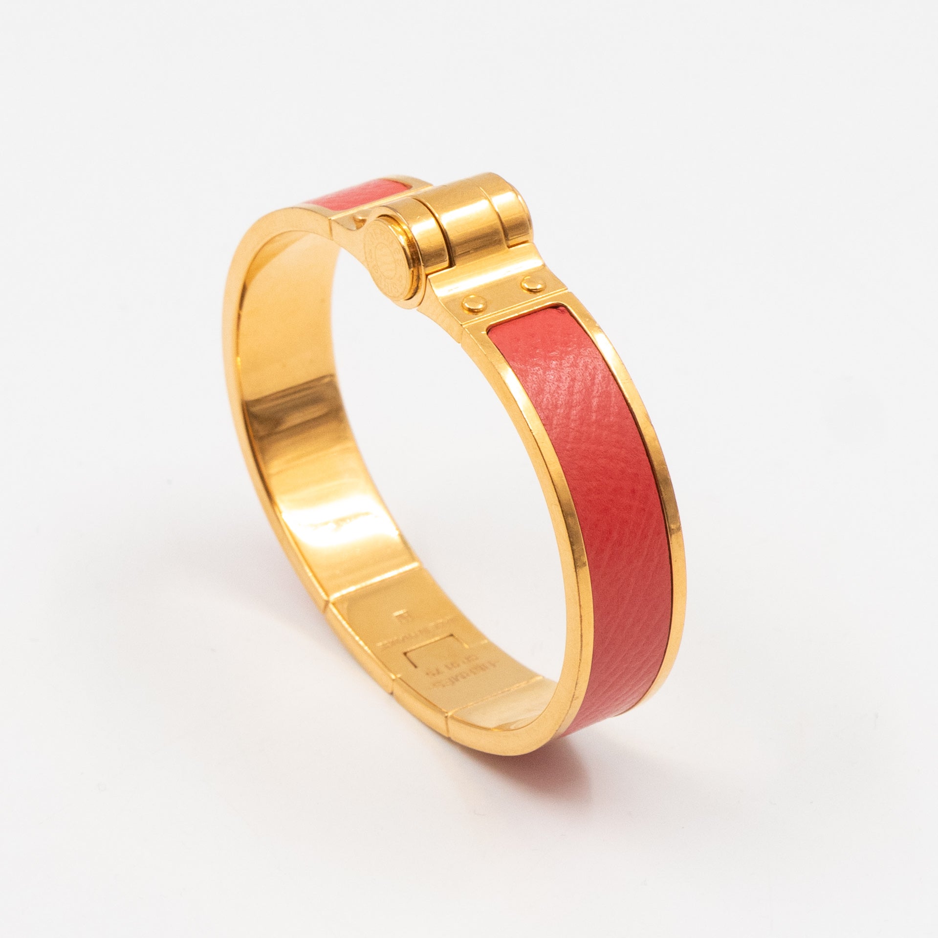 Leather Hinged Bracelet S Red Gold
