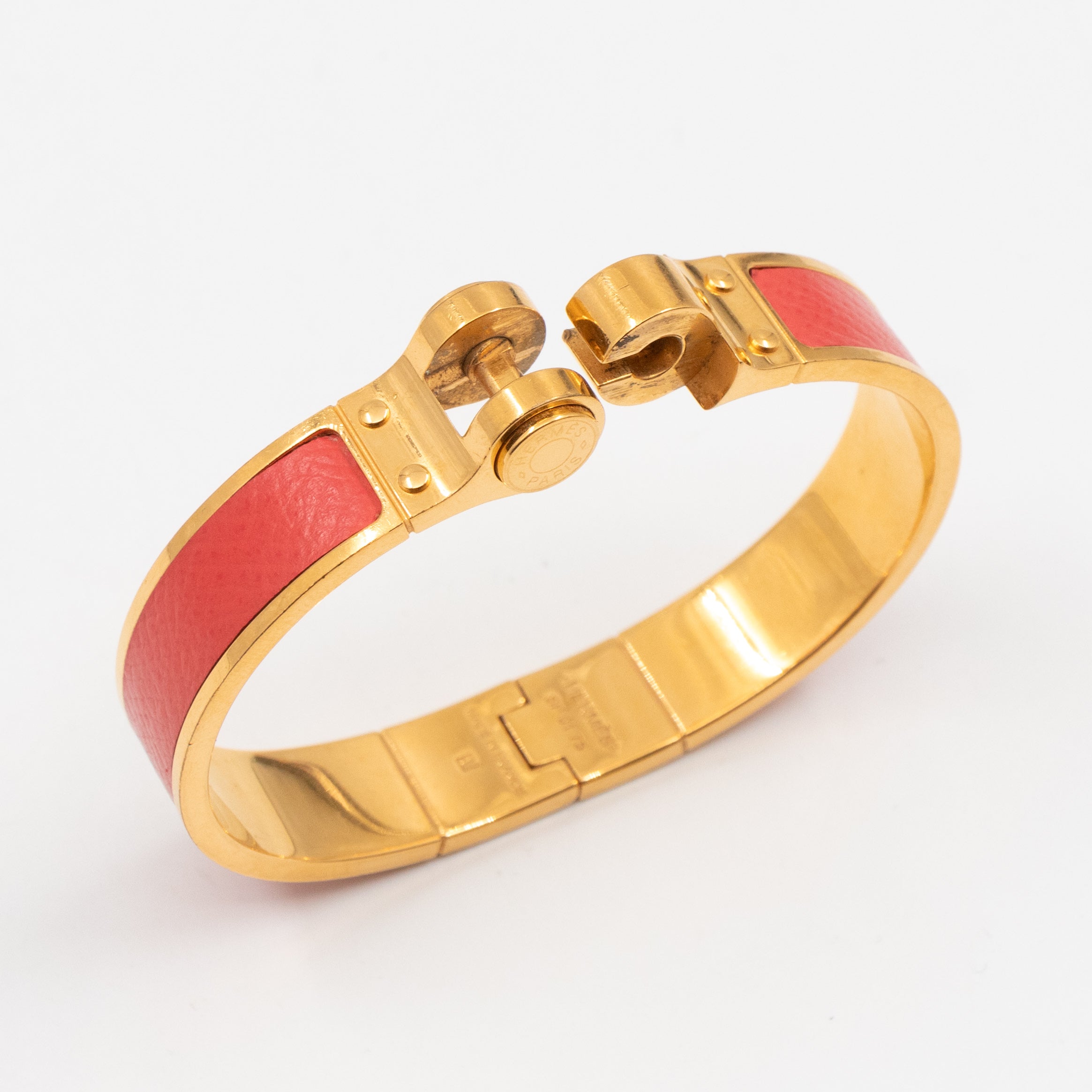 Leather Hinged Bracelet S Red Gold