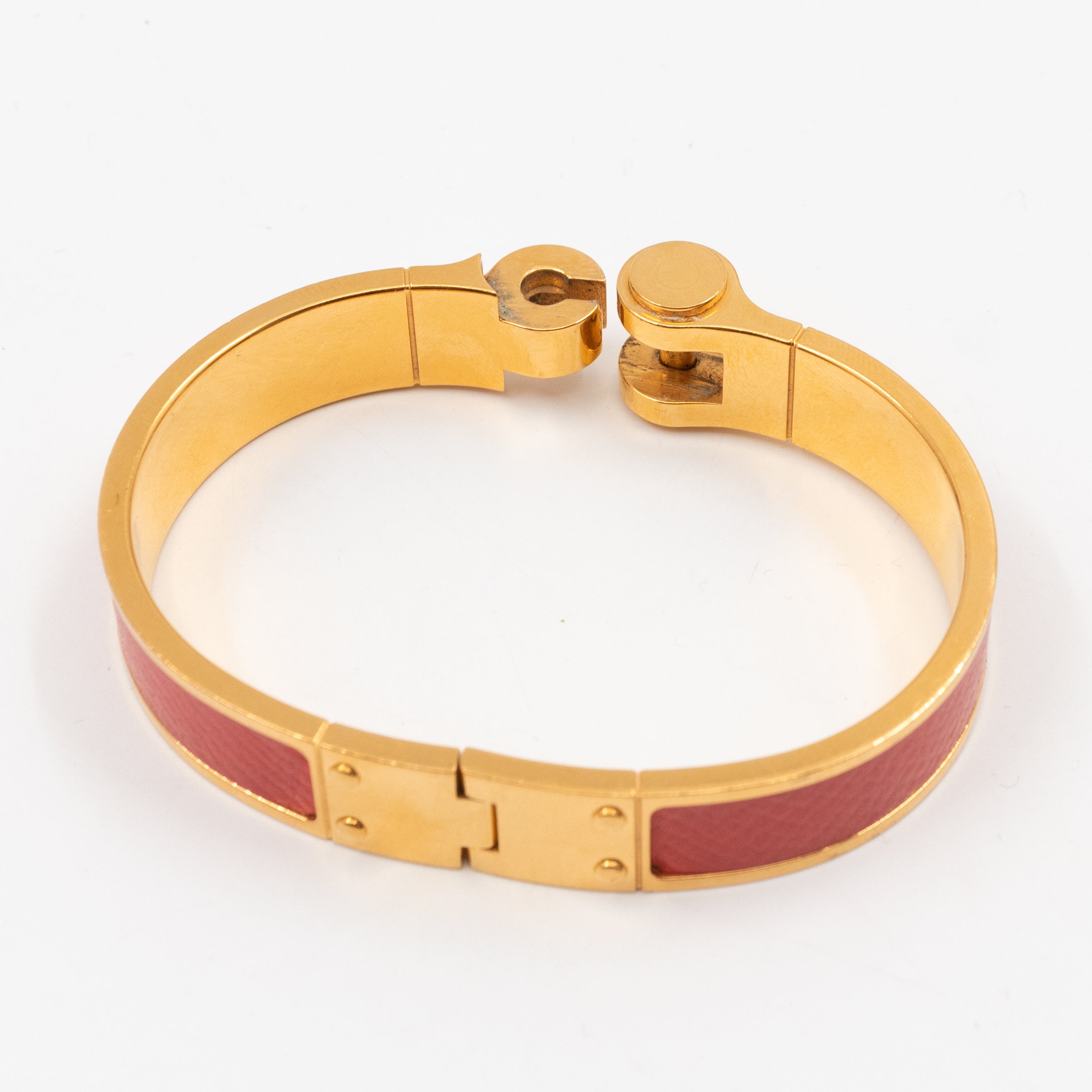 Leather Hinged Bracelet S Red Gold