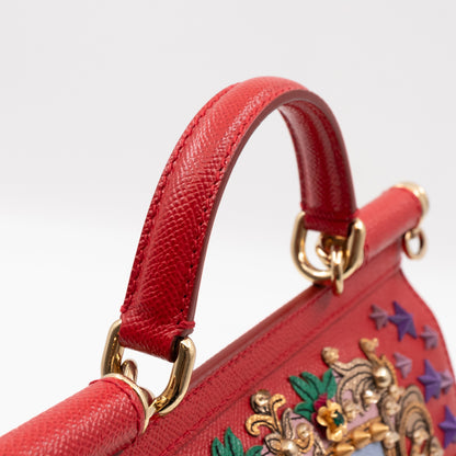 Sicily Medium Embellished Dauphine Leather Rosso