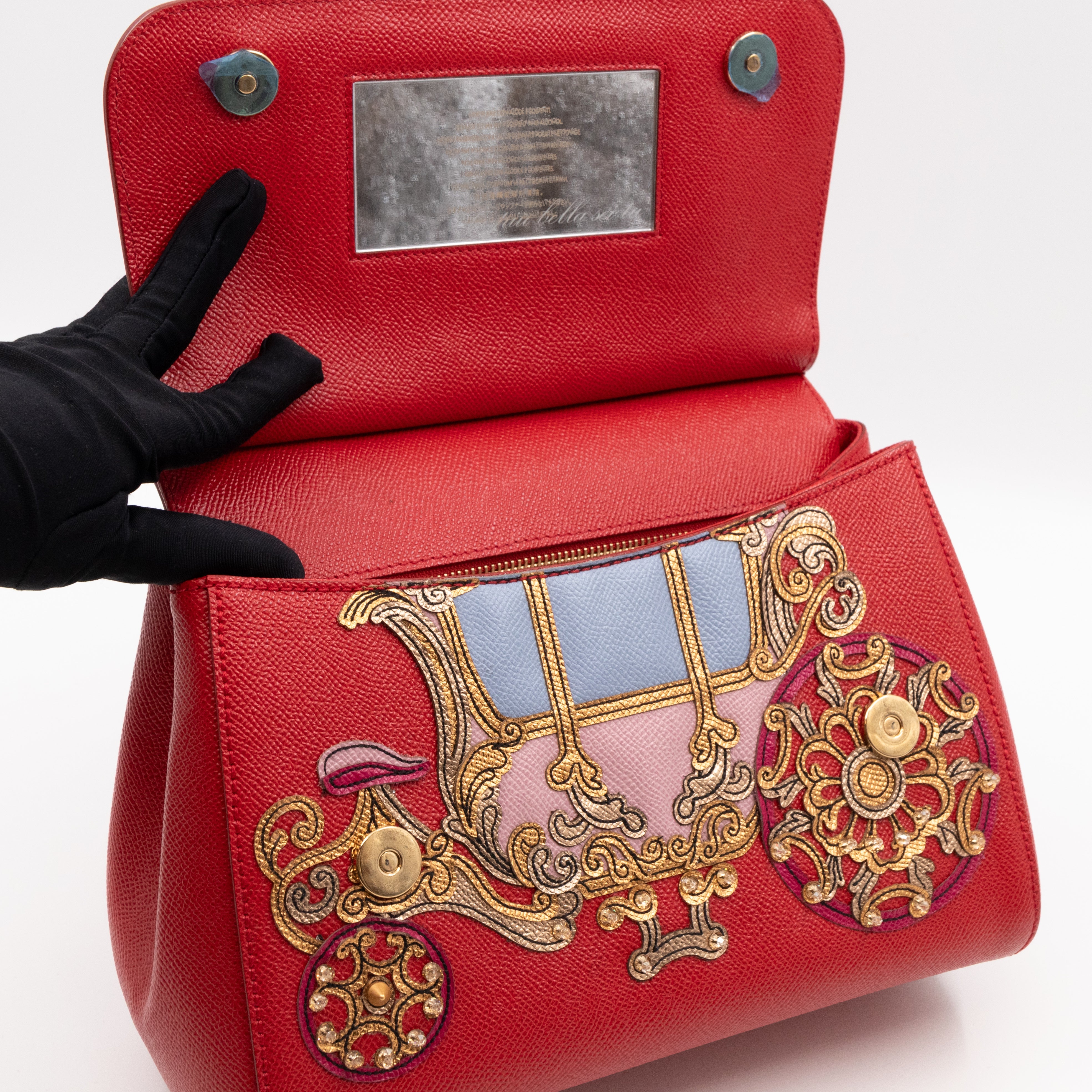 Sicily Medium Embellished Dauphine Leather Rosso