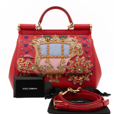 Sicily Medium Embellished Dauphine Leather Rosso