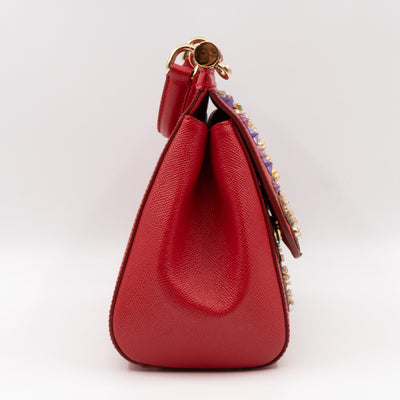 Sicily Medium Embellished Dauphine Leather Rosso