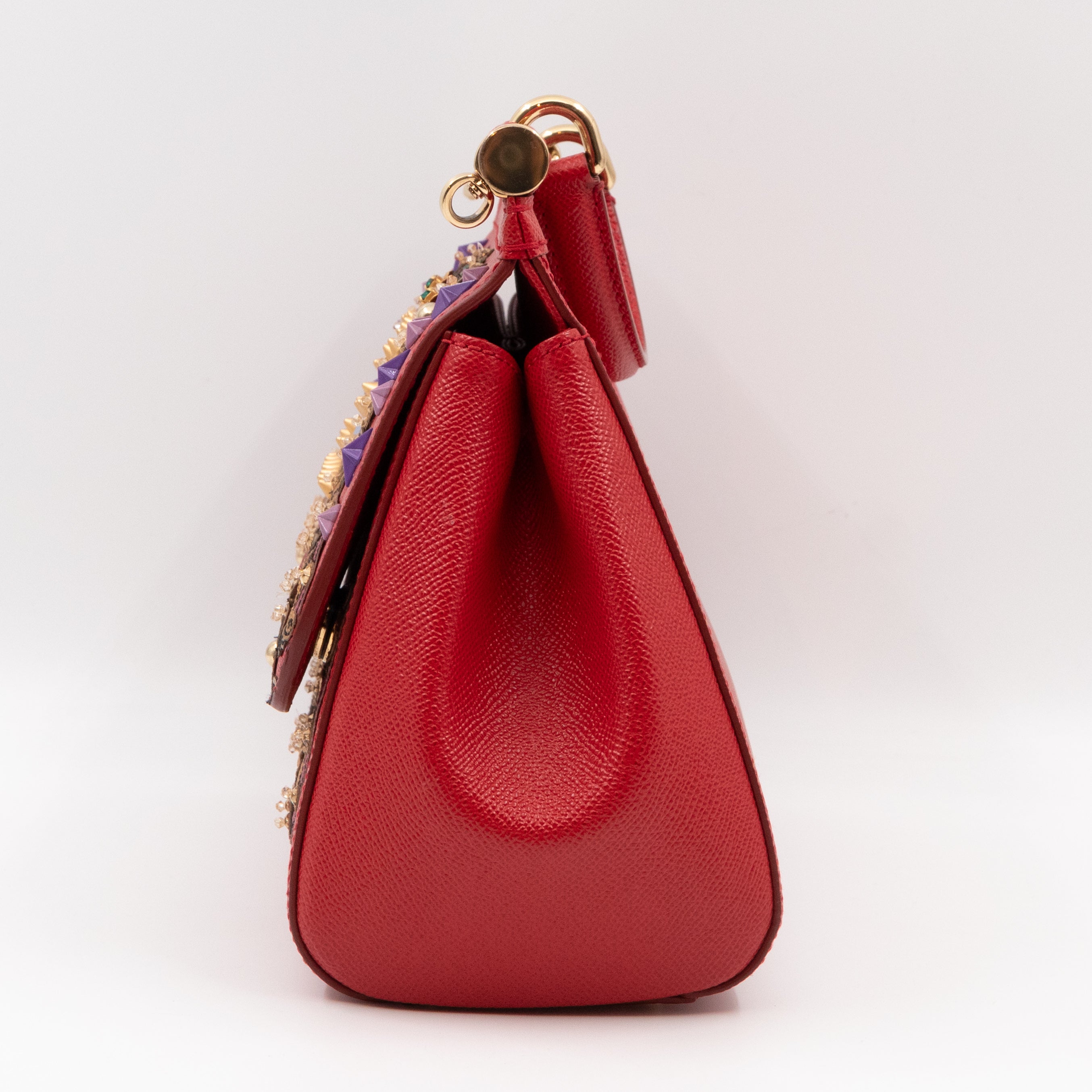 Sicily Medium Embellished Dauphine Leather Rosso