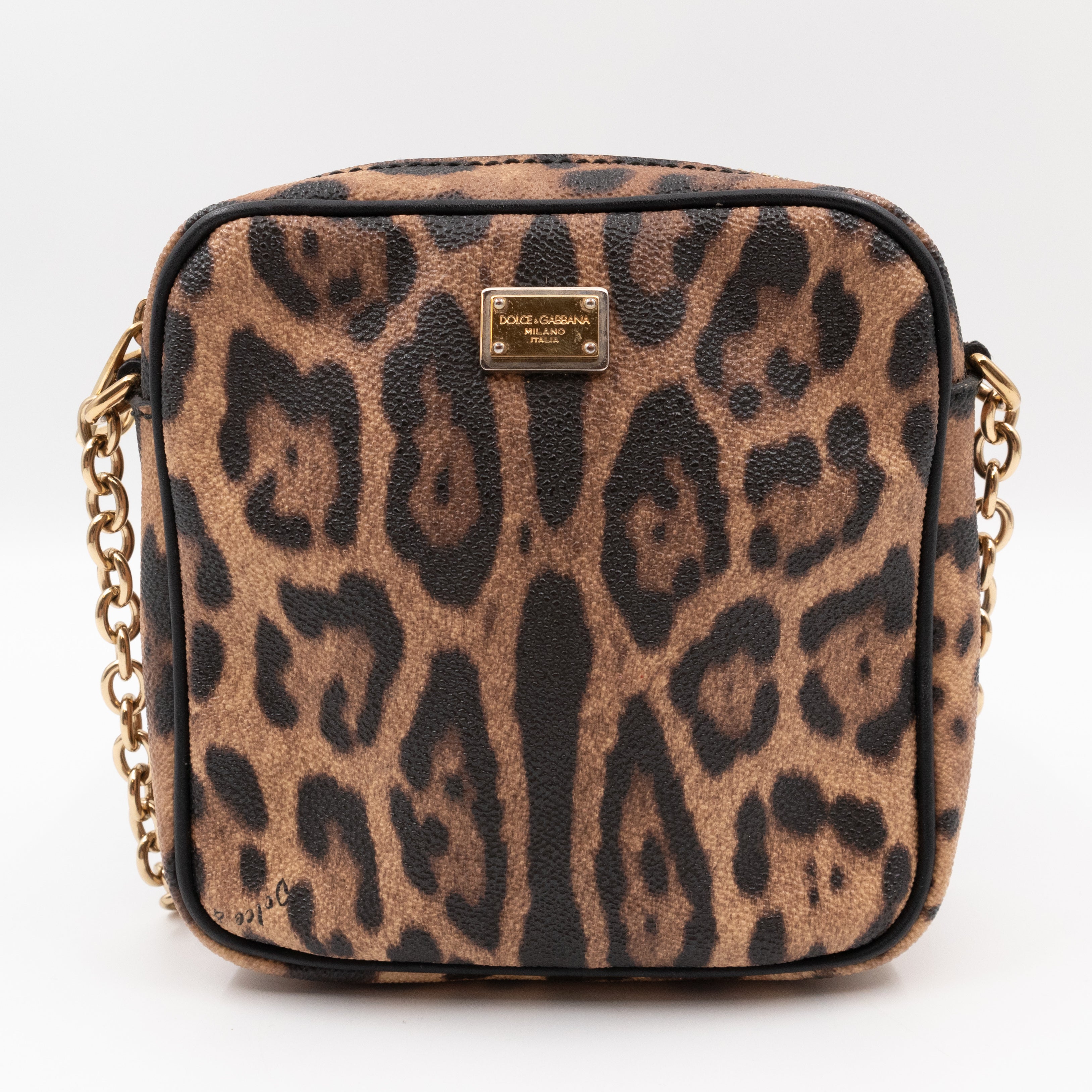 Square Chain Crossbody Bag Dauphine Leather Leopard
