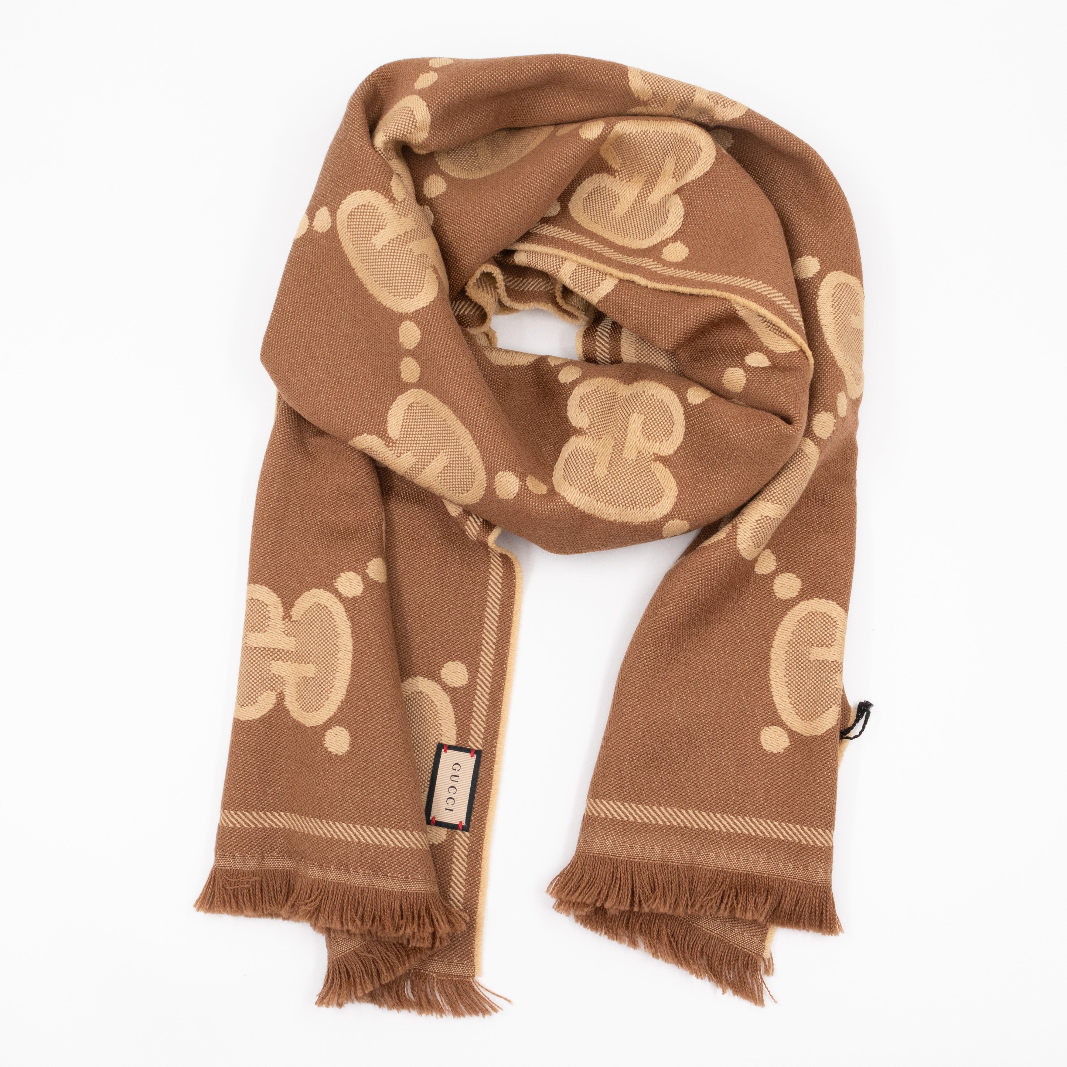 GG Wool Jacquard Scarf Beige & Brown