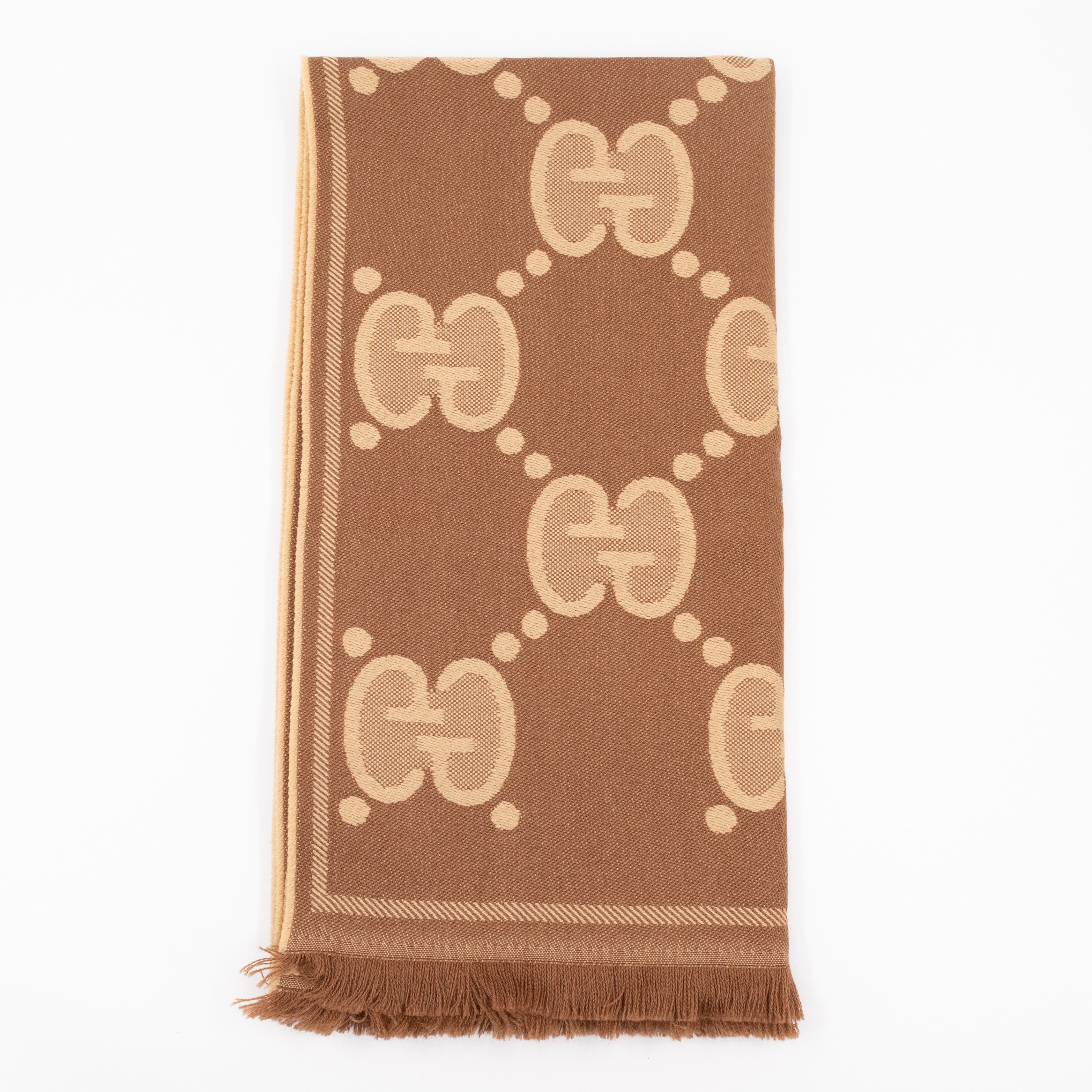 GG Wool Jacquard Scarf Beige & Brown