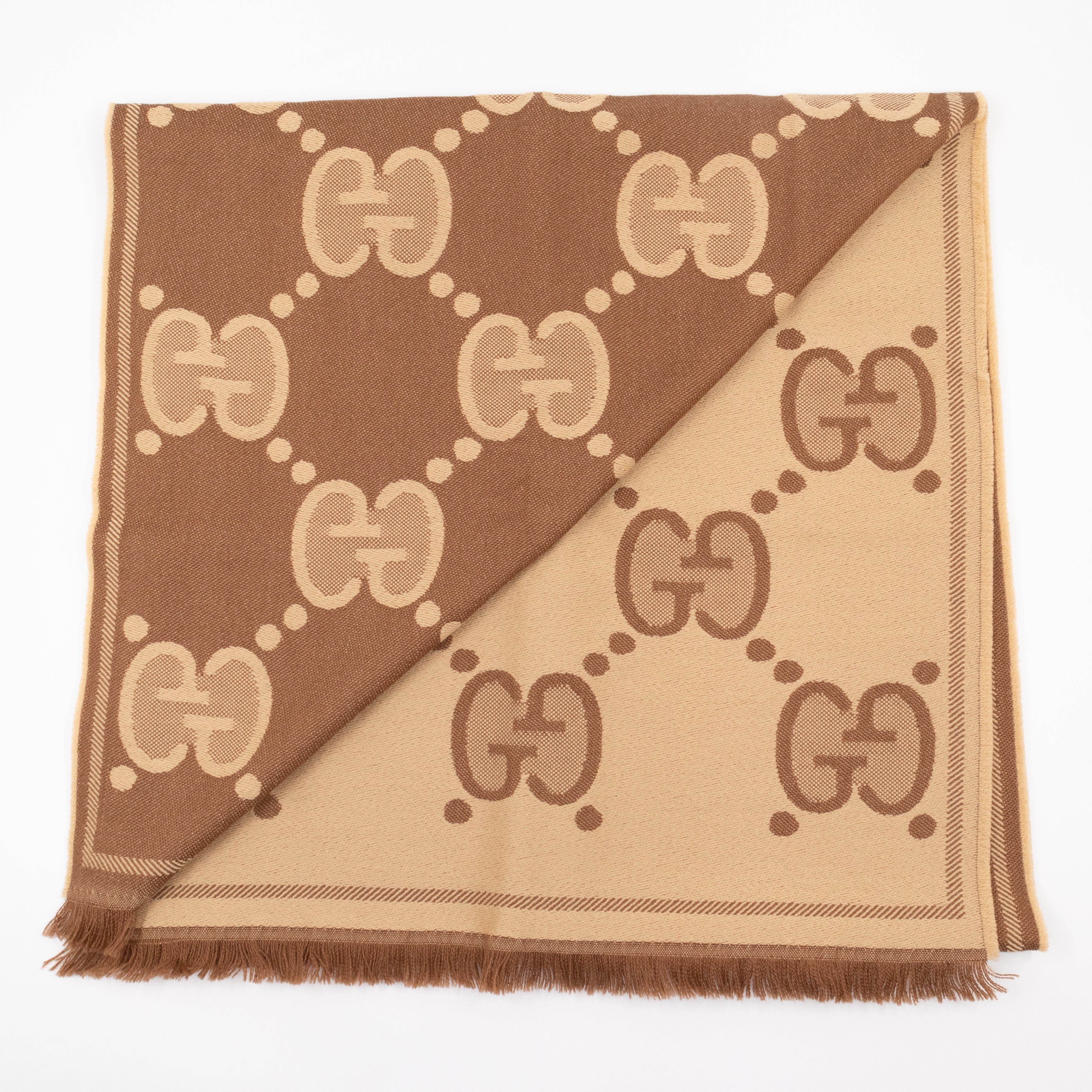 GG Wool Jacquard Scarf Beige & Brown