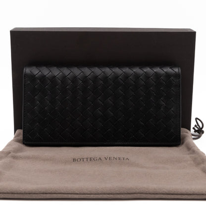 Long Wallet Intrecciato Leather Black