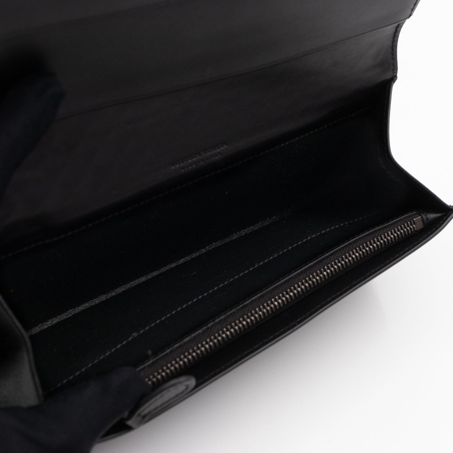 Long Wallet Intrecciato Leather Black