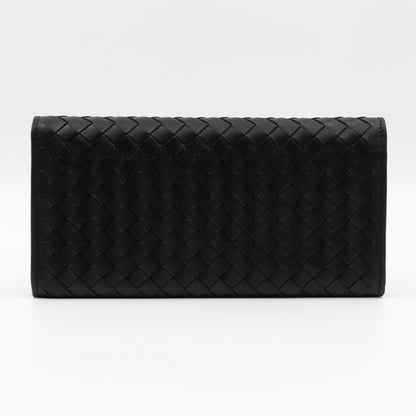 Long Wallet Intrecciato Leather Black