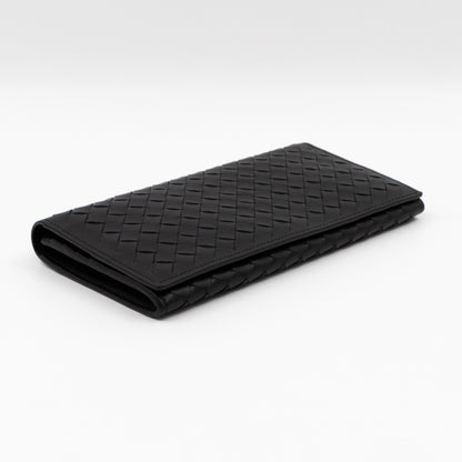 Long Wallet Intrecciato Leather Black