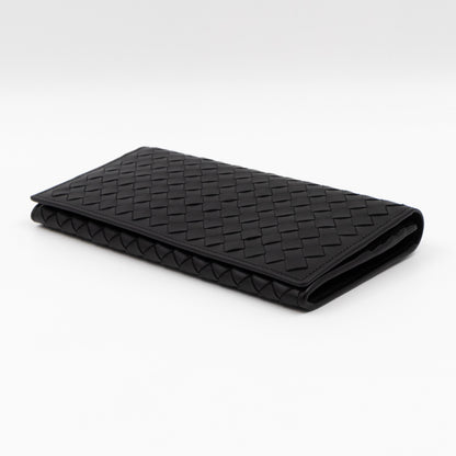 Long Wallet Intrecciato Leather Black