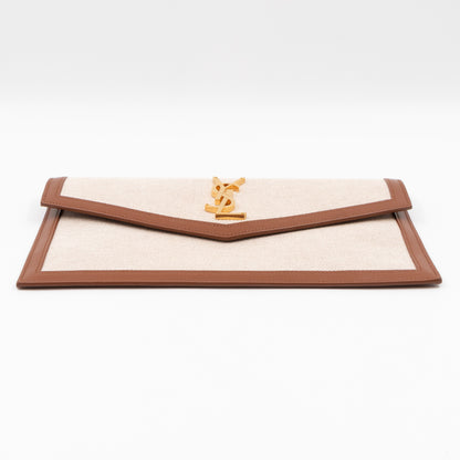 Uptown Pouch Beige Canvas Brown Leather Gold