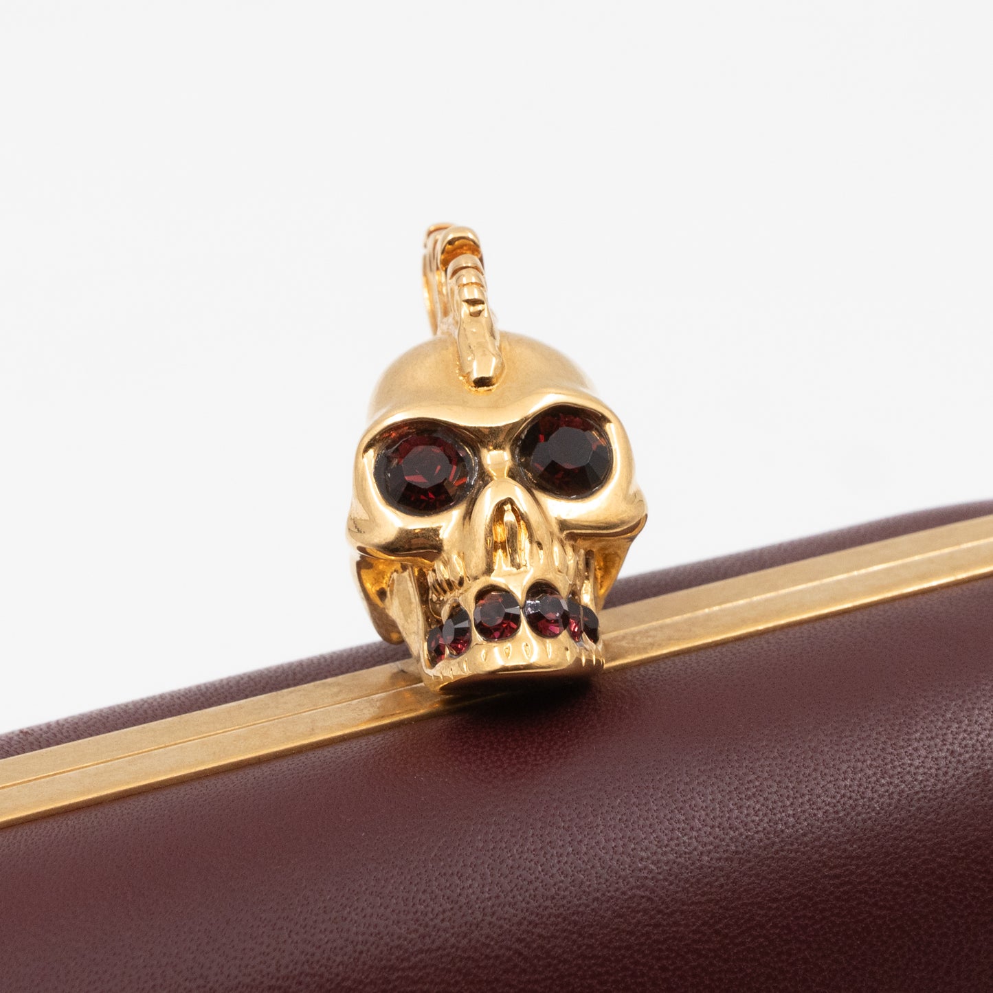 Skull Box Clutch Burgundy Leather Gold