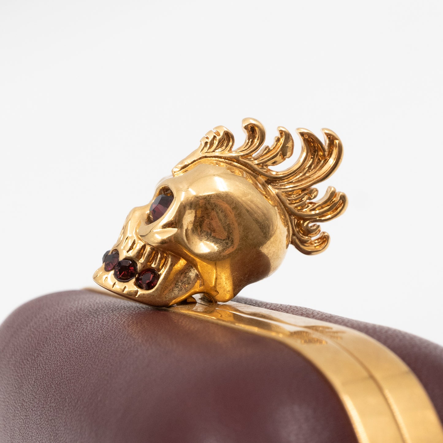 Skull Box Clutch Burgundy Leather Gold