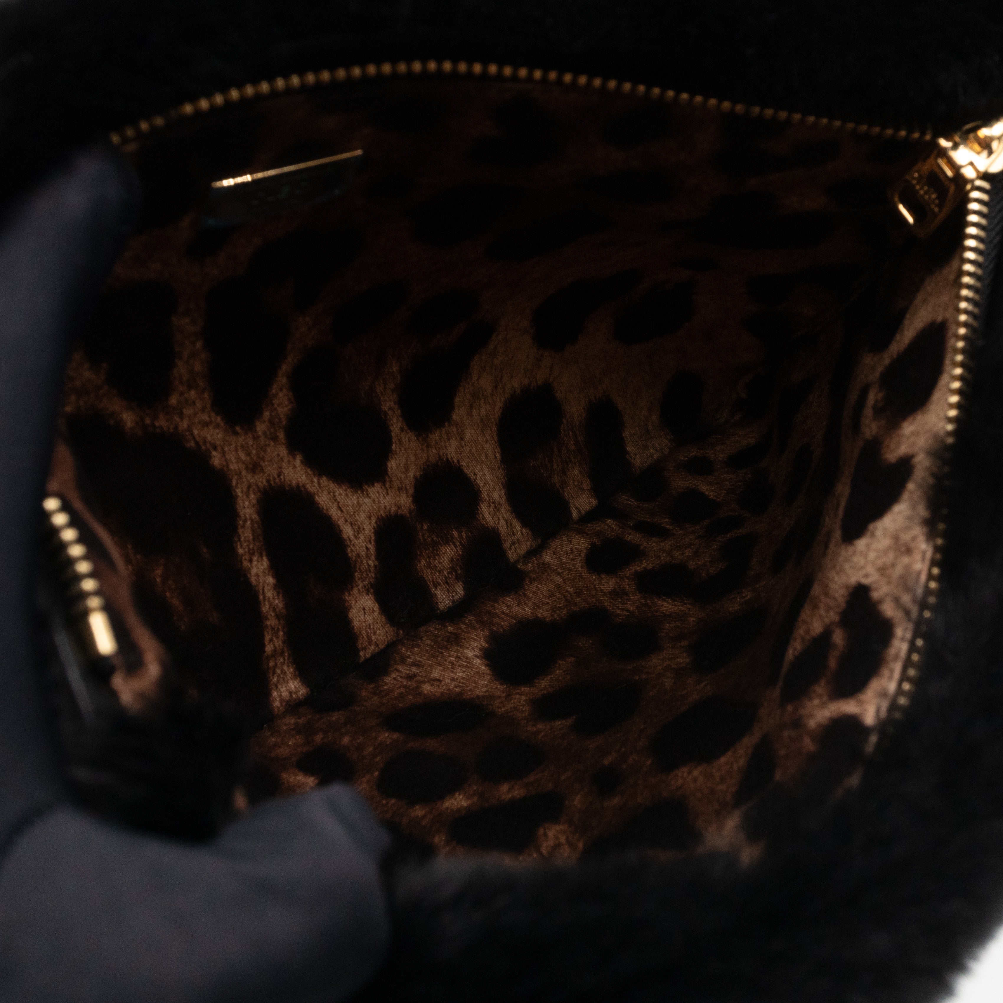 Cleo Clutch Black White Faux Fur
