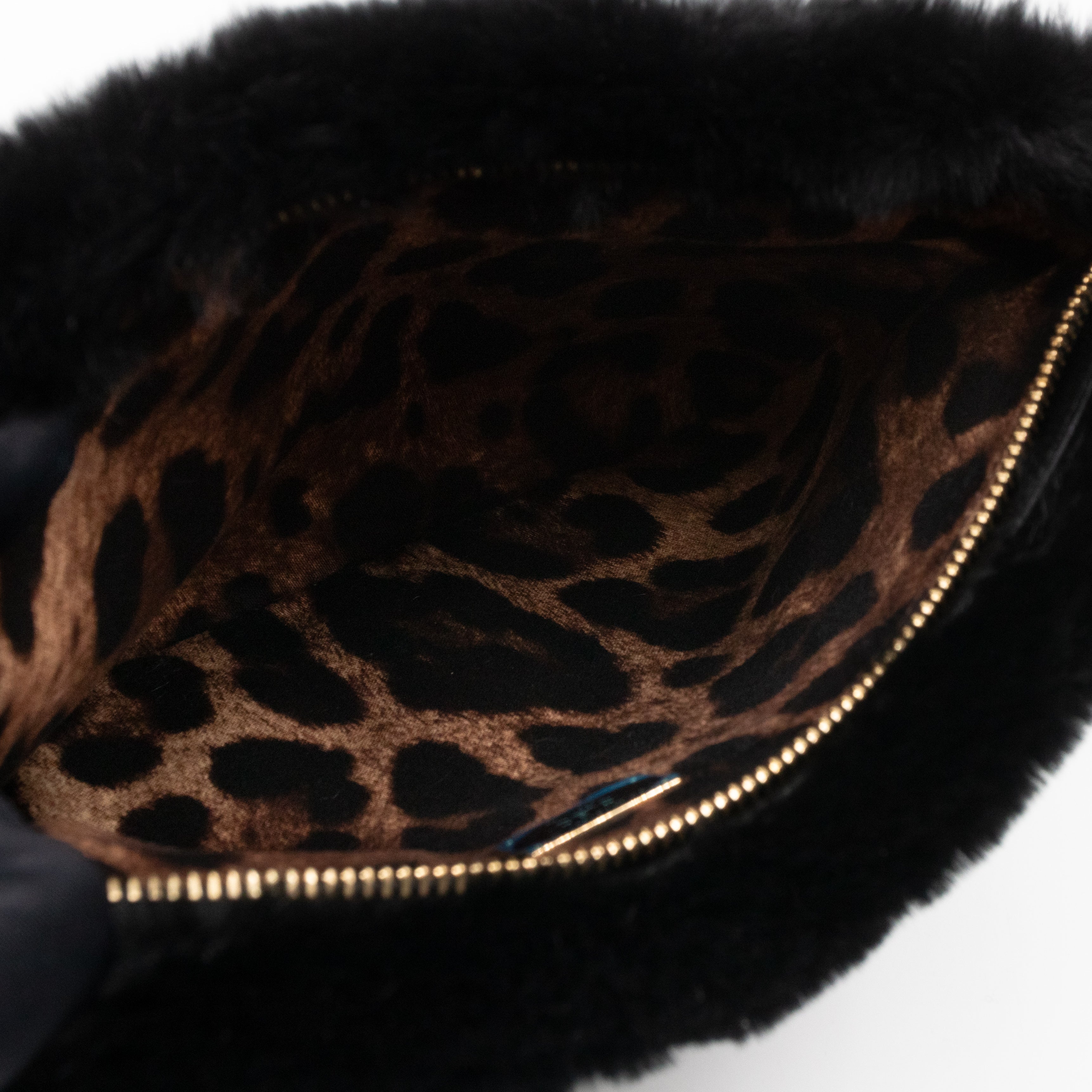 Cleo Clutch Black White Faux Fur