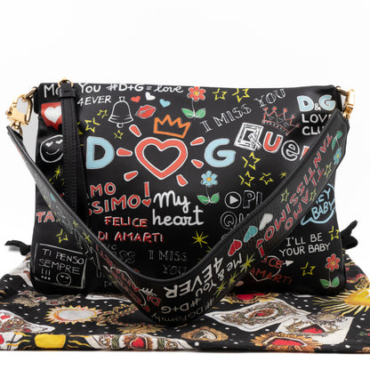 Cleo Clutch Bag Graffiti Black Leather