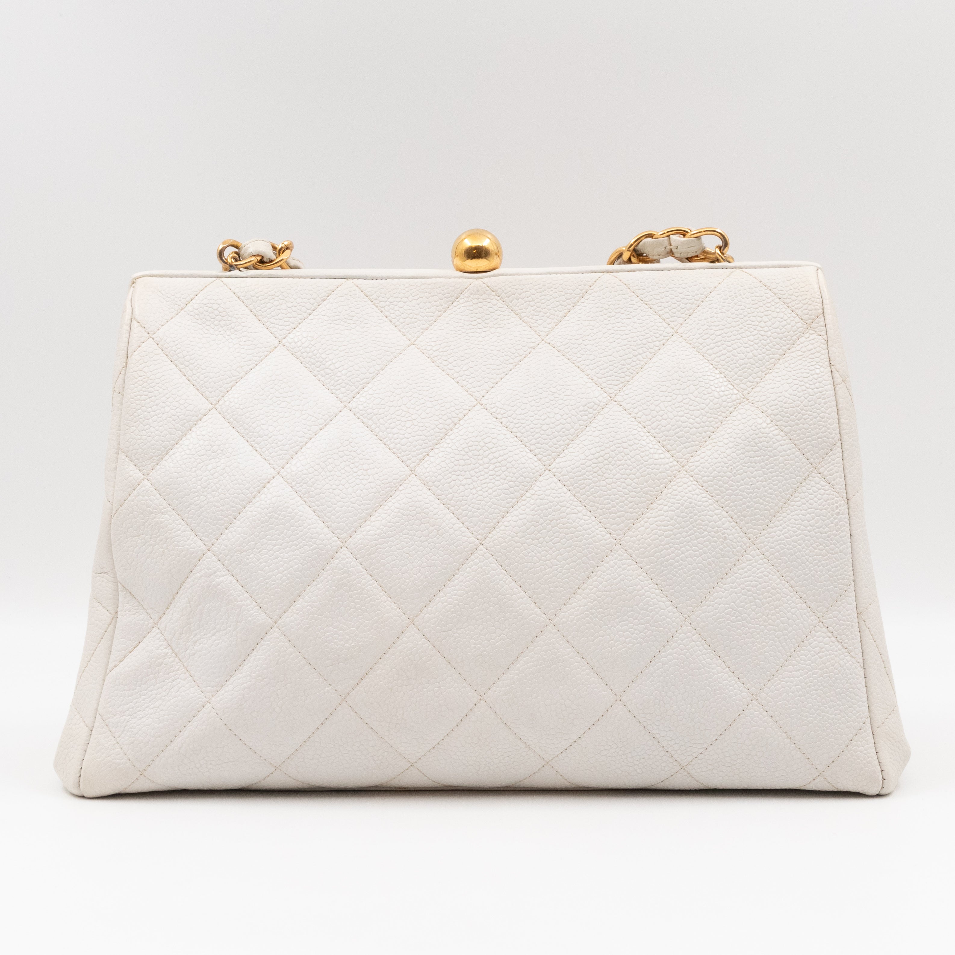 Chanel Chanel Vintage Frame Bag White Caviar Leather Gold