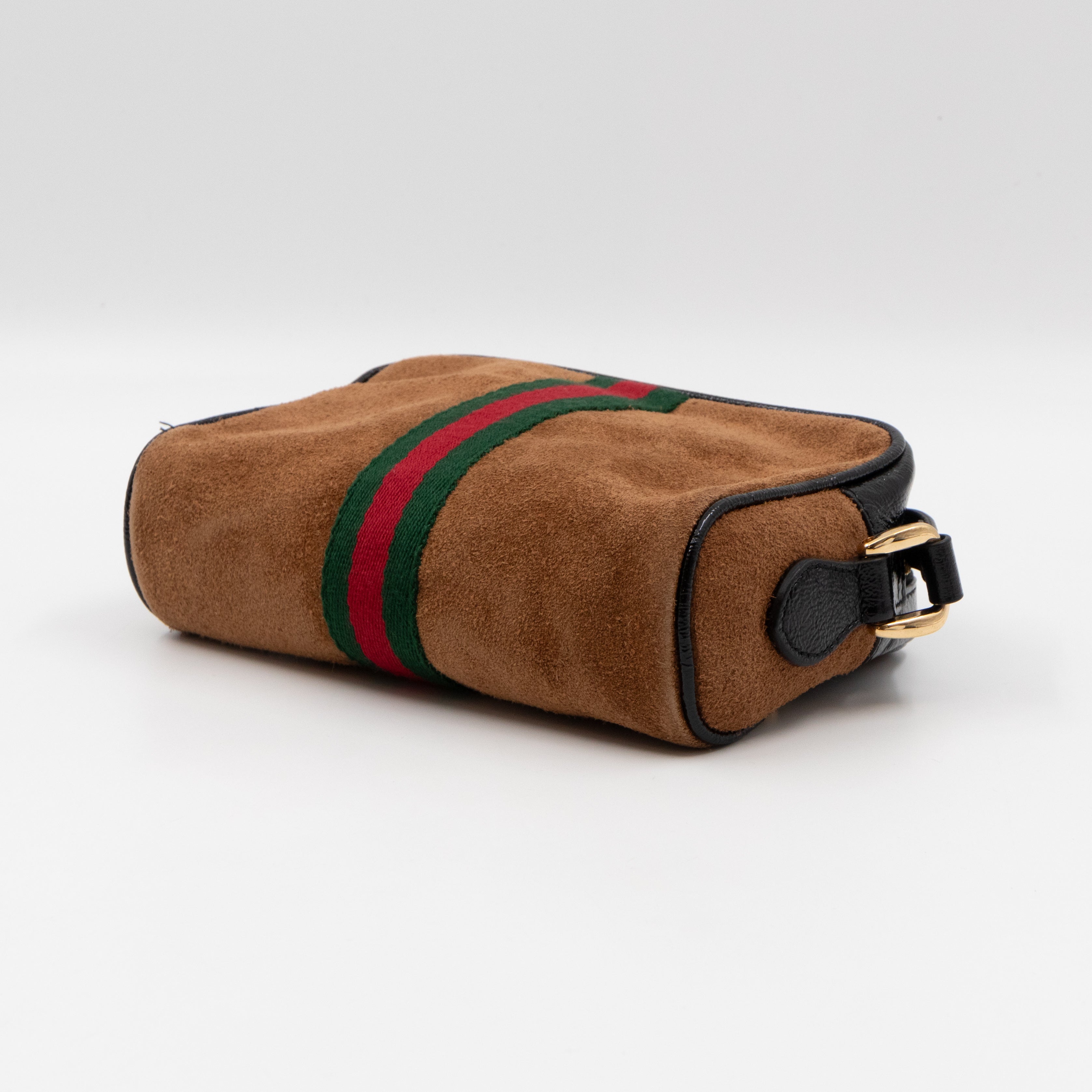 Mini Ophidia Web Crossbody Brown Suede Black Leather