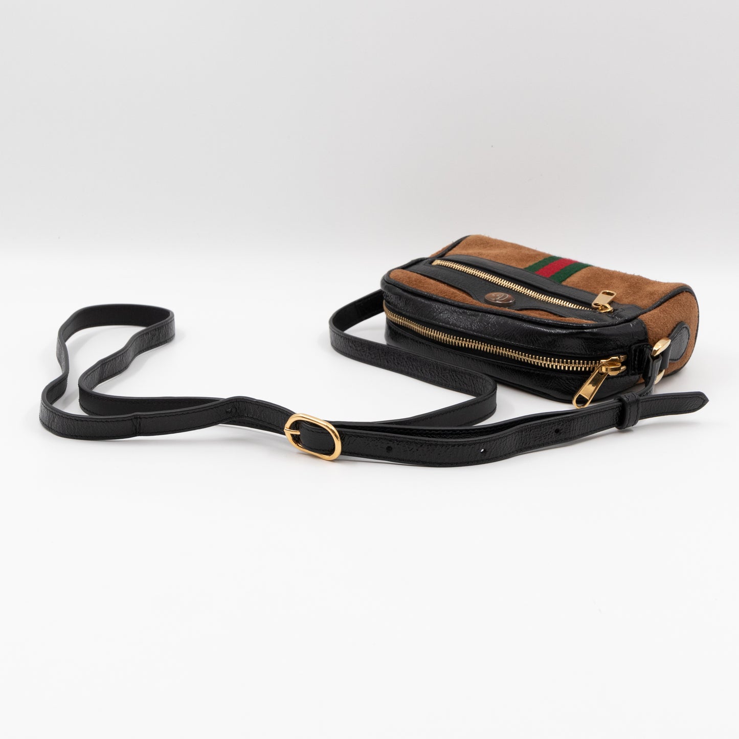 Mini Ophidia Web Crossbody Brown Suede Black Leather