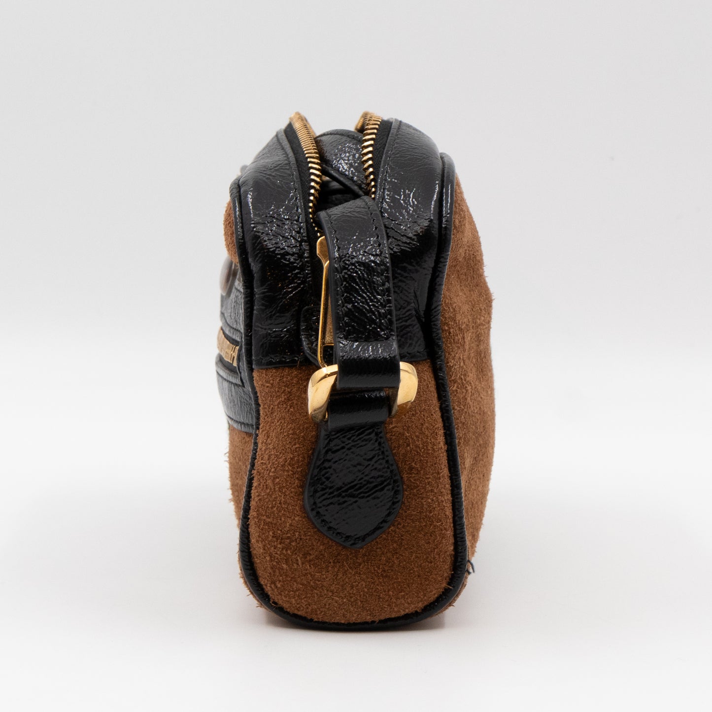 Mini Ophidia Web Crossbody Brown Suede Black Leather
