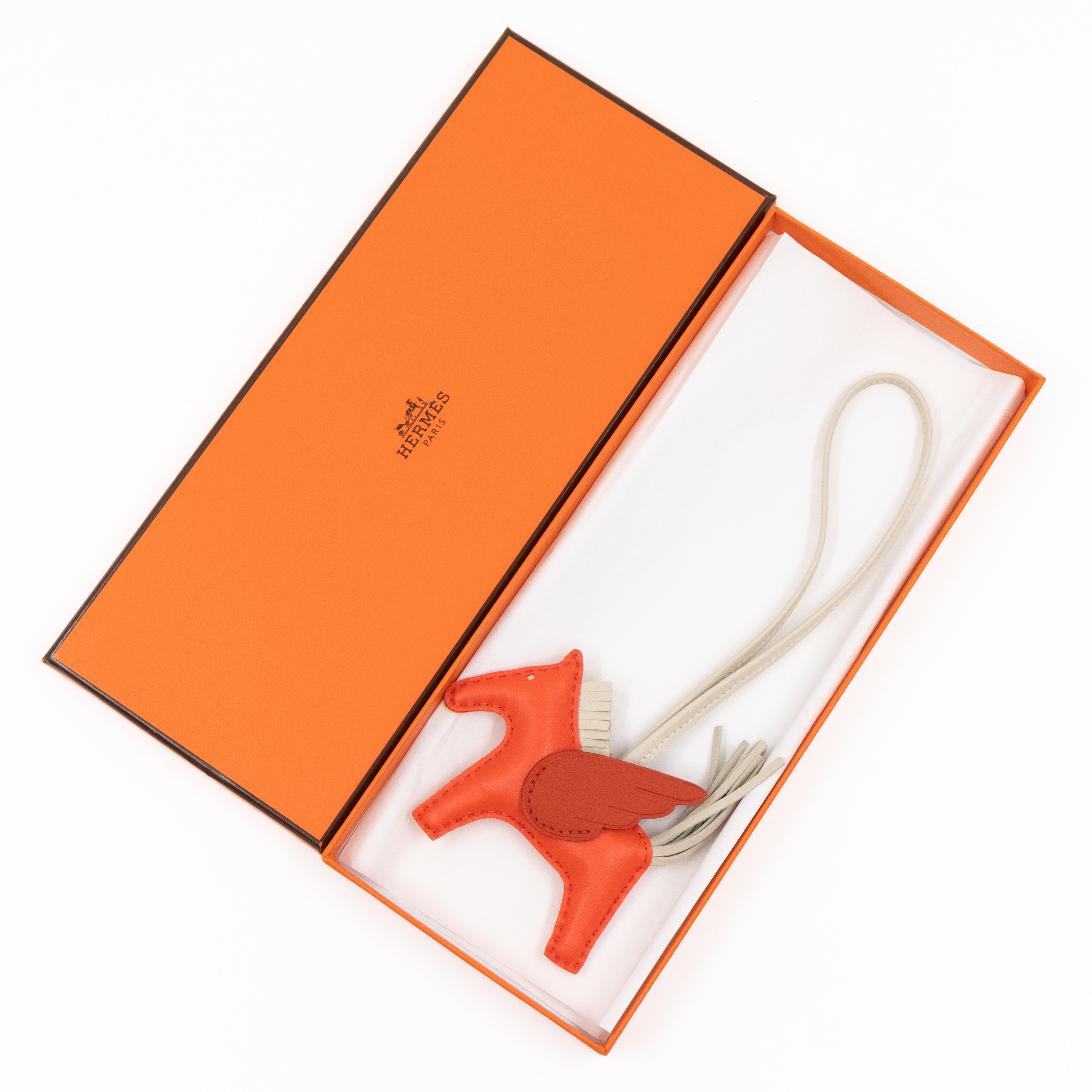 Hermes Rodeo PM Pegase Bag Charm Orange Poppy / Craie / Terre